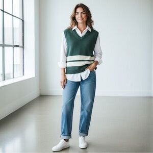 Gap Green Knit Sweater Vest V-Neck Cotton Women’s XL